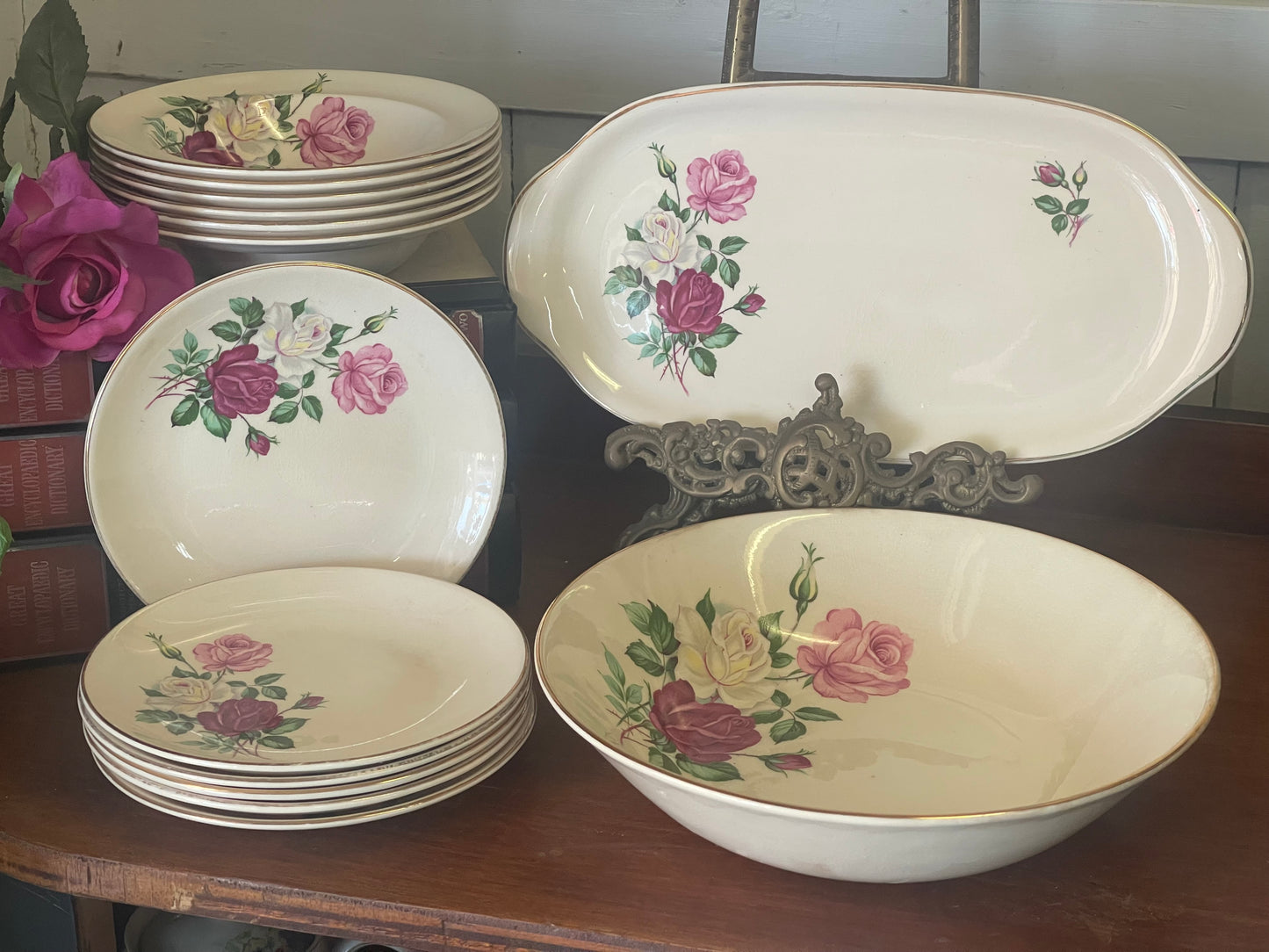 Swinnertons Staffordshire Roselyn luncheon set with plates and bowls