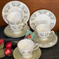 Four Adelphi CUP/SAUCER Trios Quality BONE CHINA Green/White Ridgeway Potteries-England