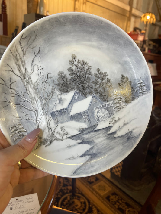 Hand-Painted Winter Scene Plate – Fürstenberg Porcelain, West Germany (c. 1960s–70s)
