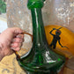 Vintage Green Glass Jug with Amber Handle – Hand-Blown Mid-Century Decanter (c.1950s–60s)