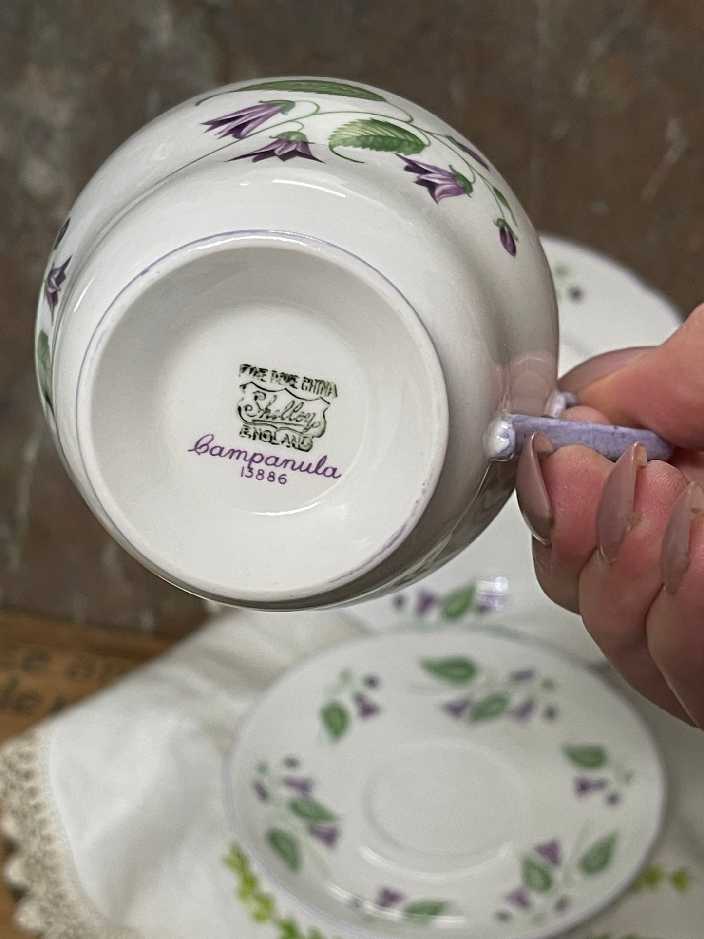 Shelley Fine Bone China Trio – “Campanula” Pattern (13886)