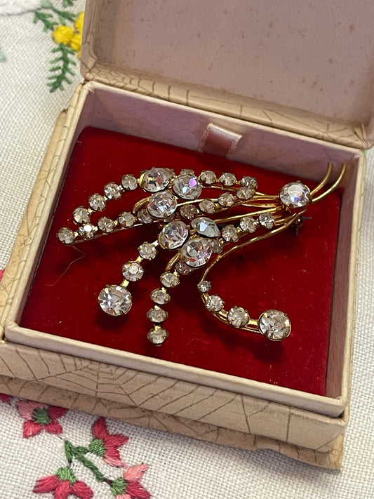 Vintage Rhinestone Spray Brooch – with Original Box
