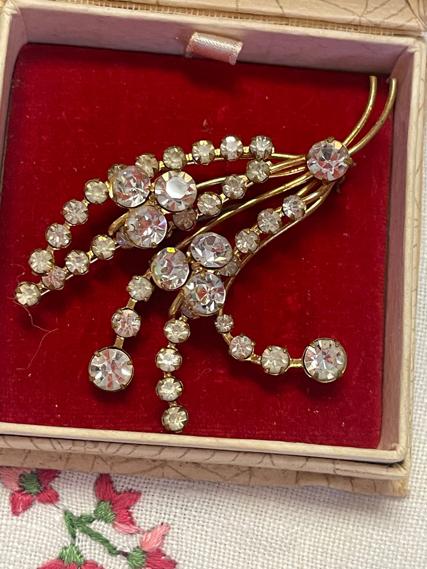 Vintage Rhinestone Spray Brooch – with Original Box