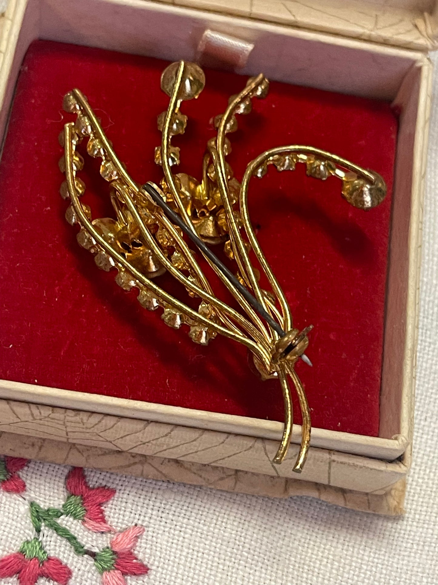 Vintage Rhinestone Spray Brooch – with Original Box