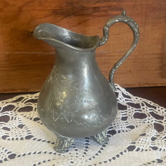 Victorian Pewter Cream Jug – Engraved Floral, c.1890