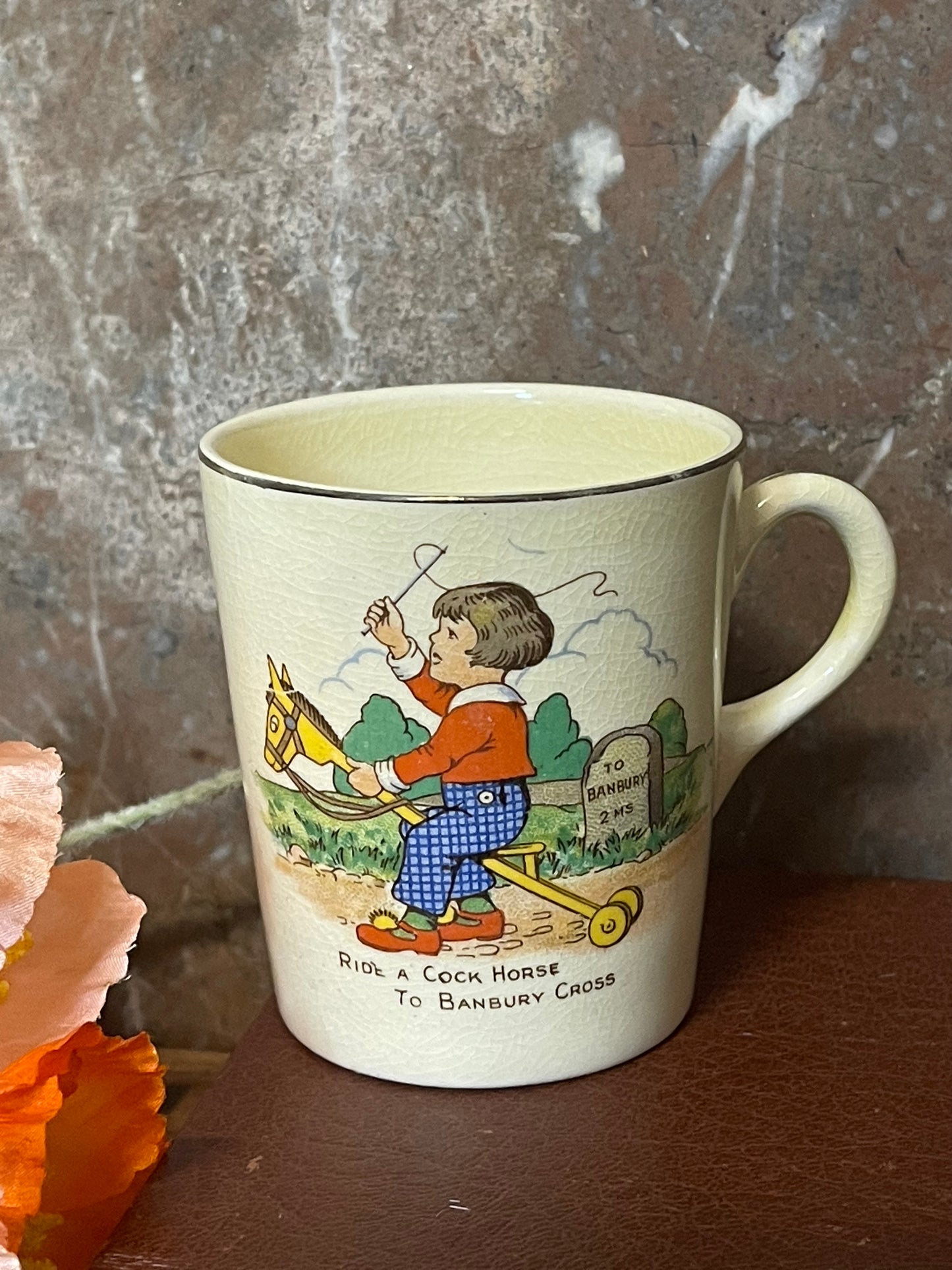 Vintage Bovey Pottery Nursery Mug – Banbury Cross & Puss in Boots