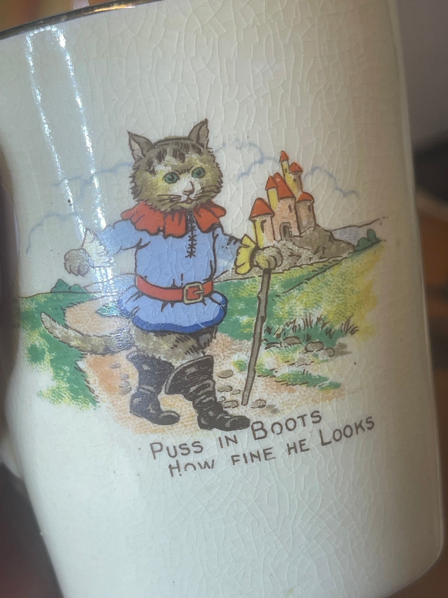 Vintage Bovey Pottery Nursery Mug – Banbury Cross & Puss in Boots