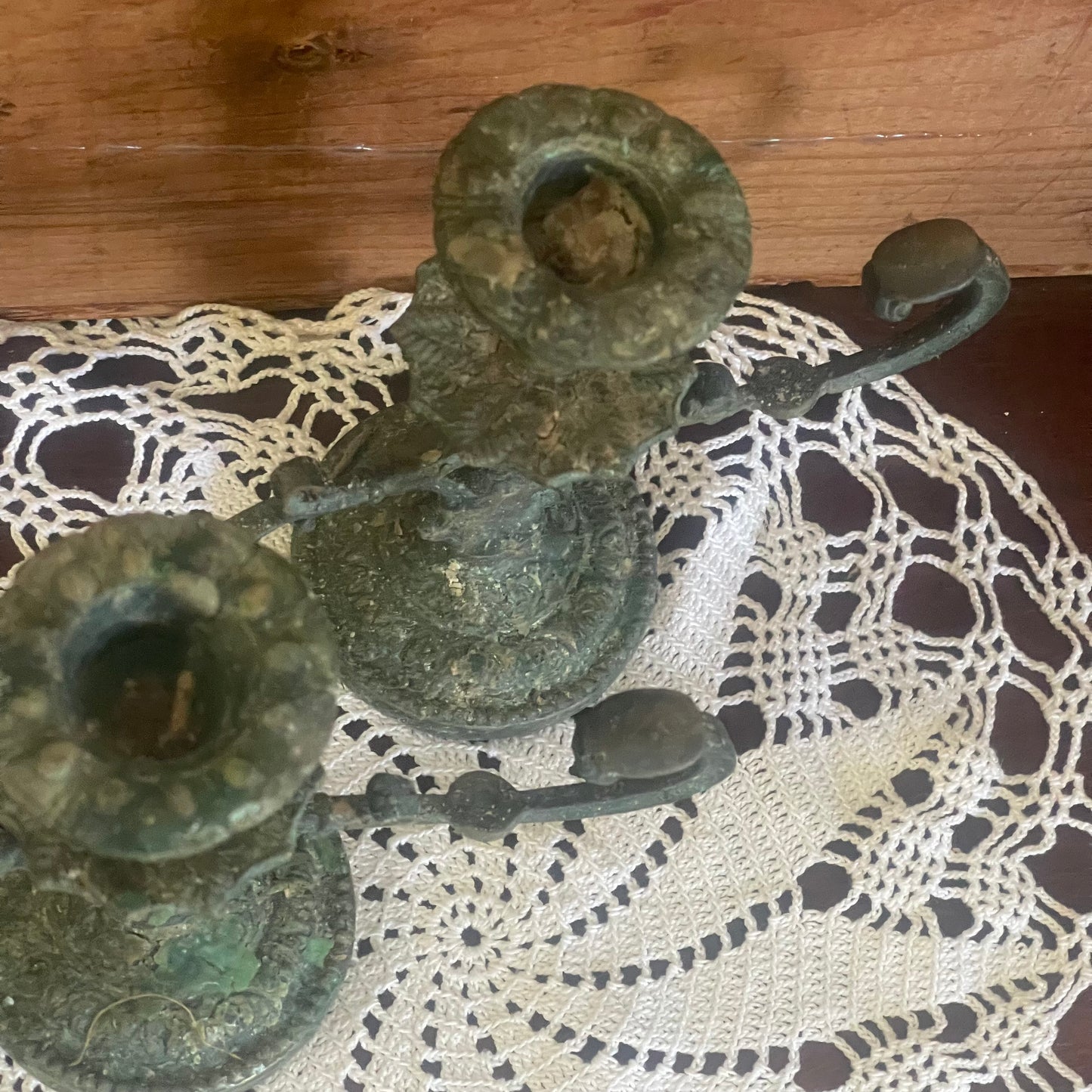 Antique Brass Candlesticks (Pair) – Original Patina, c.1900