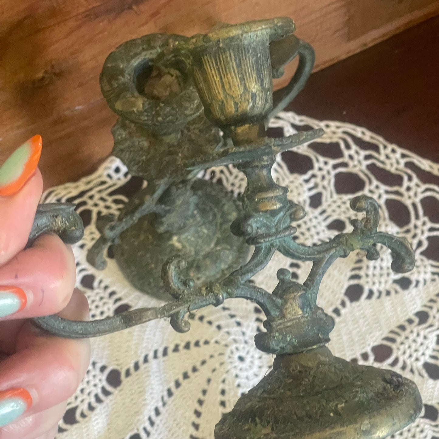 Antique Brass Candlesticks (Pair) – Original Patina, c.1900