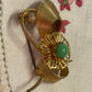 Vintage Mid-Century Floral Brooch with Green Glass Cabochon
