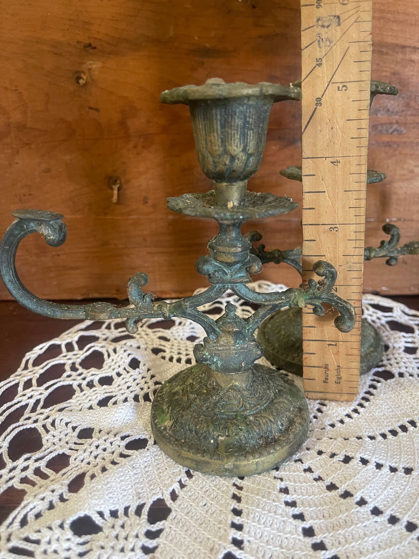 Antique Brass Candlesticks (Pair) – Original Patina, c.1900