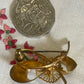 Vintage Mid-Century Floral Brooch with Green Glass Cabochon