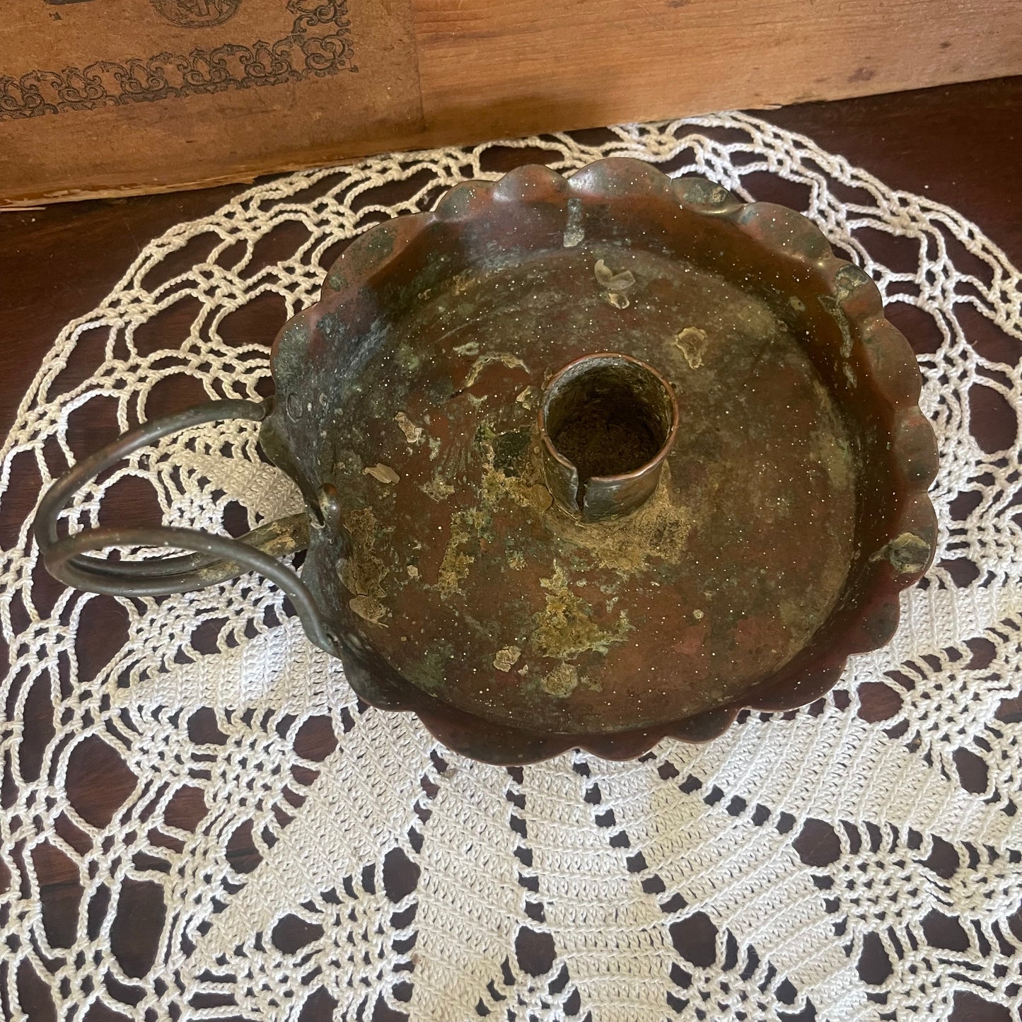 Antique Copper Chamberstick with Handle – Early 1800s