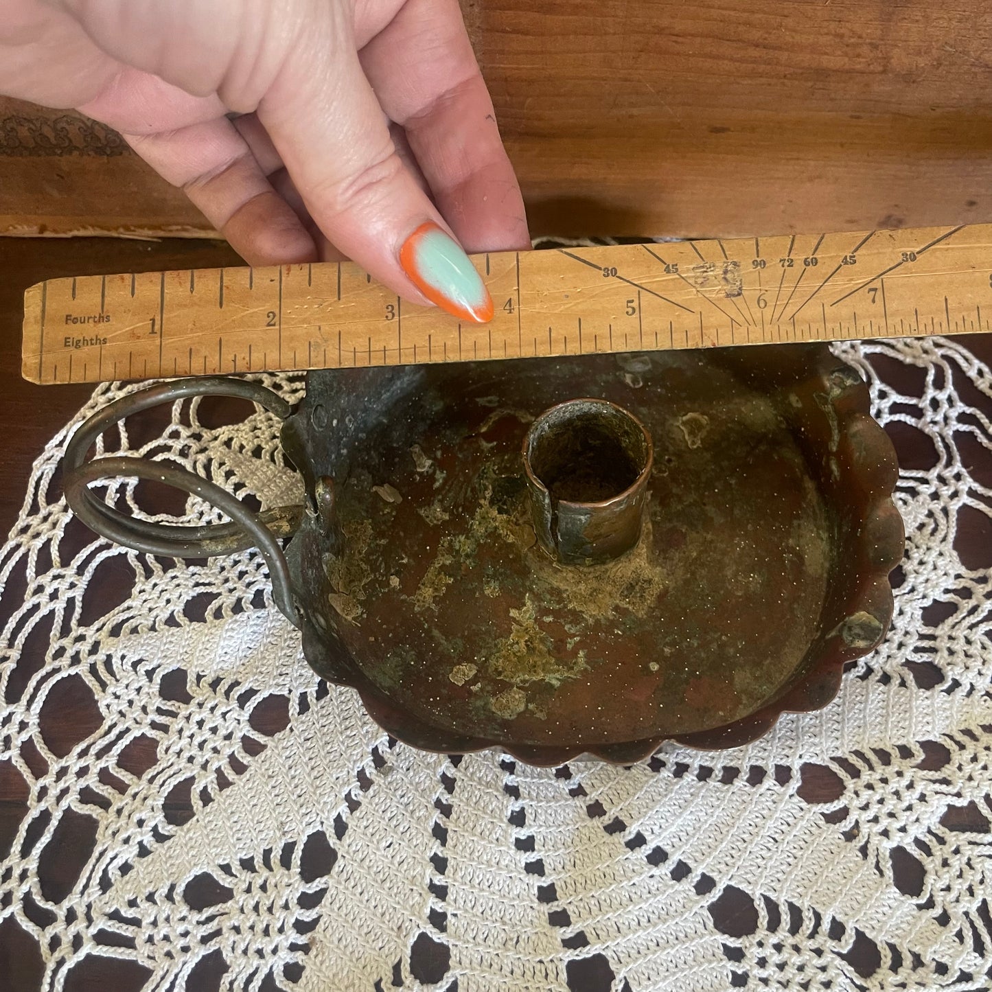 Antique Copper Chamberstick with Handle – Early 1800s