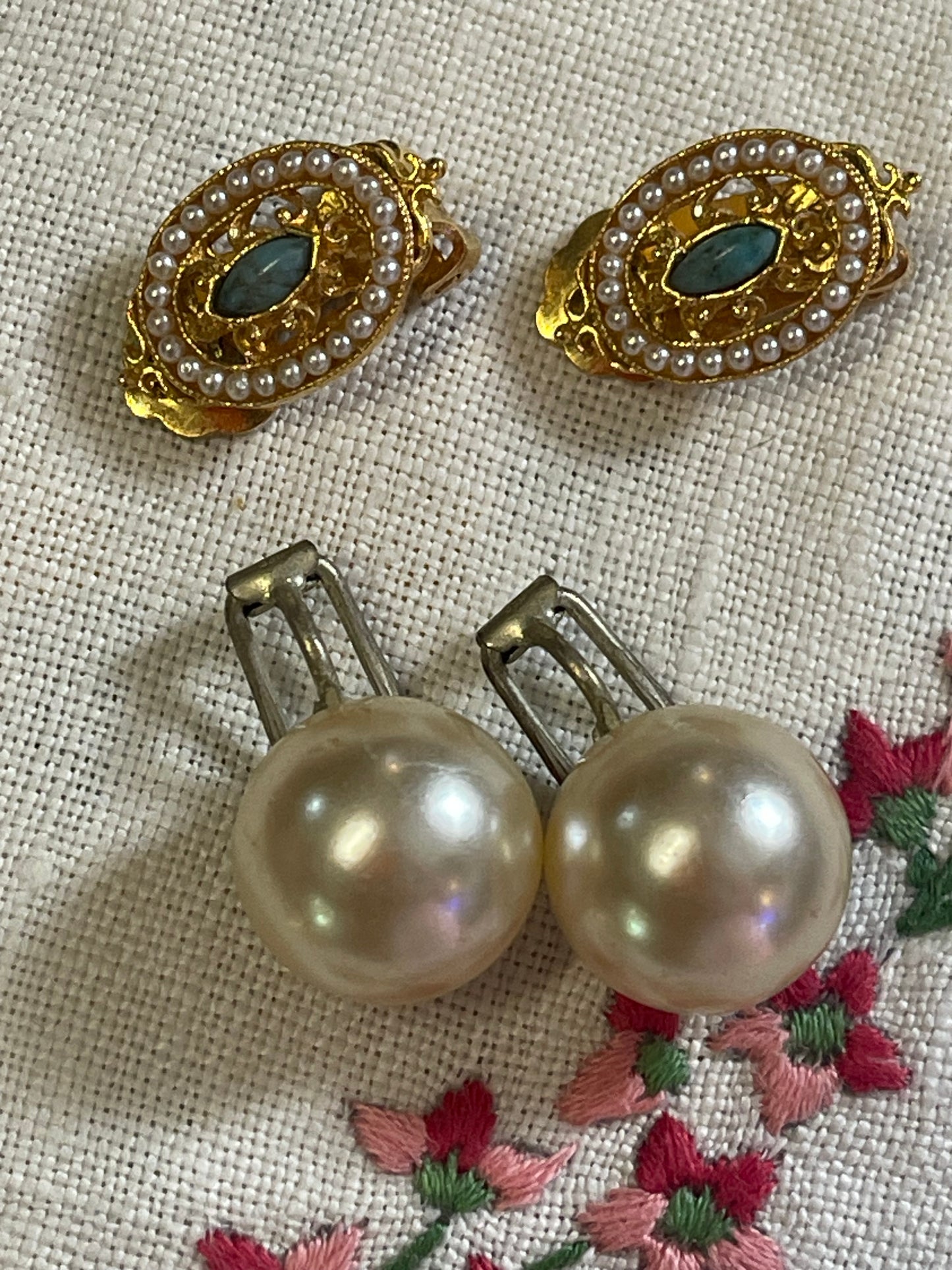 Two Pair of Vintage Clip-On Earrings – Faux Pearl & Sarah Coventry Style