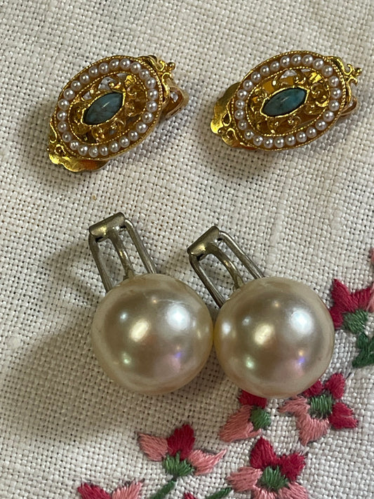 Two Pair of Vintage Clip-On Earrings – Faux Pearl & Sarah Coventry Style