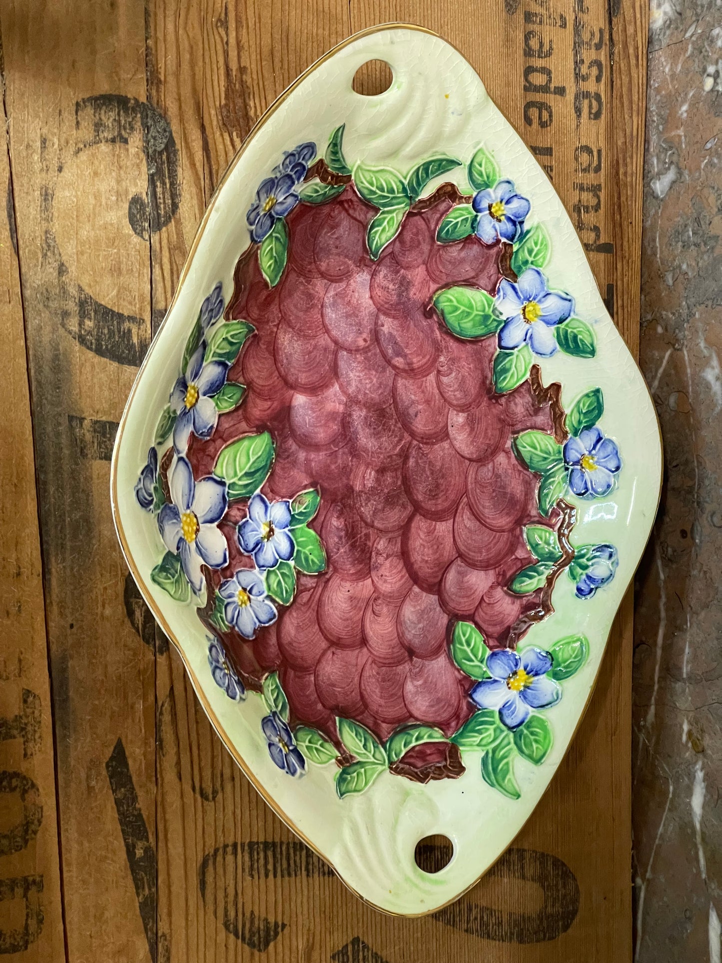 Vintage Maling Ware “Embossed Blossom Bough” Dish – Pattern 6567