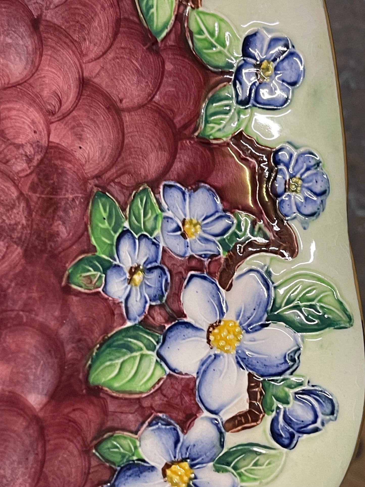 Vintage Maling Ware “Embossed Blossom Bough” Dish – Pattern 6567