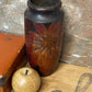 1930s Pokerwork Wooden Vase – Handcrafted Floral Design