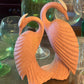 Vintage 1980s Deco Revival Ceramic Crane Pair – Pink Speckled