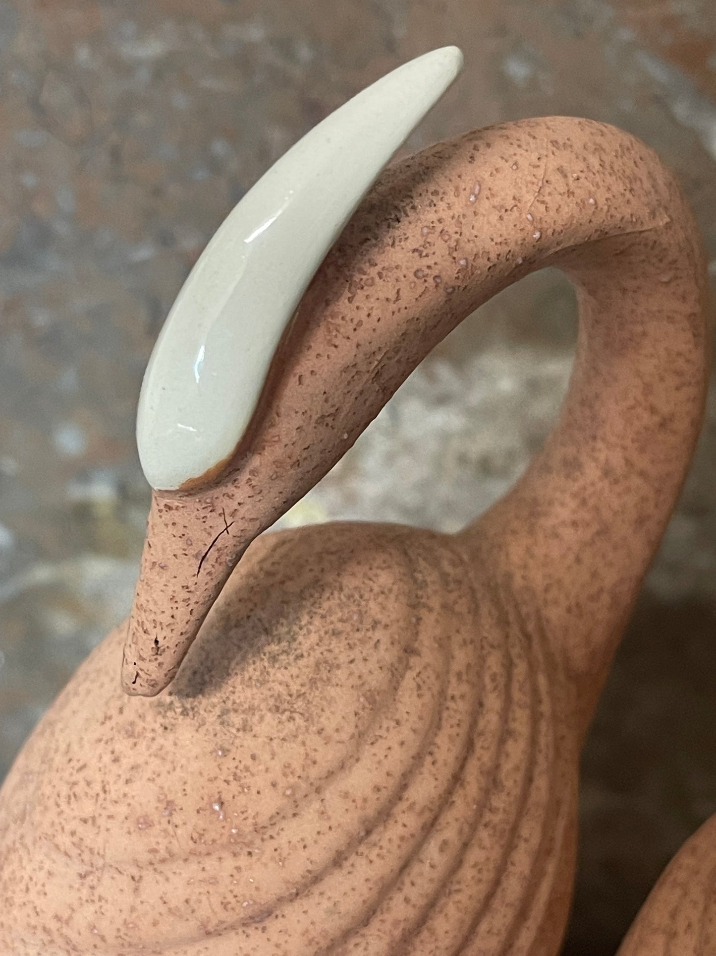 Vintage 1980s Deco Revival Ceramic Crane Pair – Pink Speckled