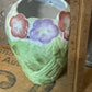 Vintage Hand-Painted Green Leaf and Floral Vase
