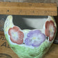 Vintage Hand-Painted Green Leaf and Floral Vase