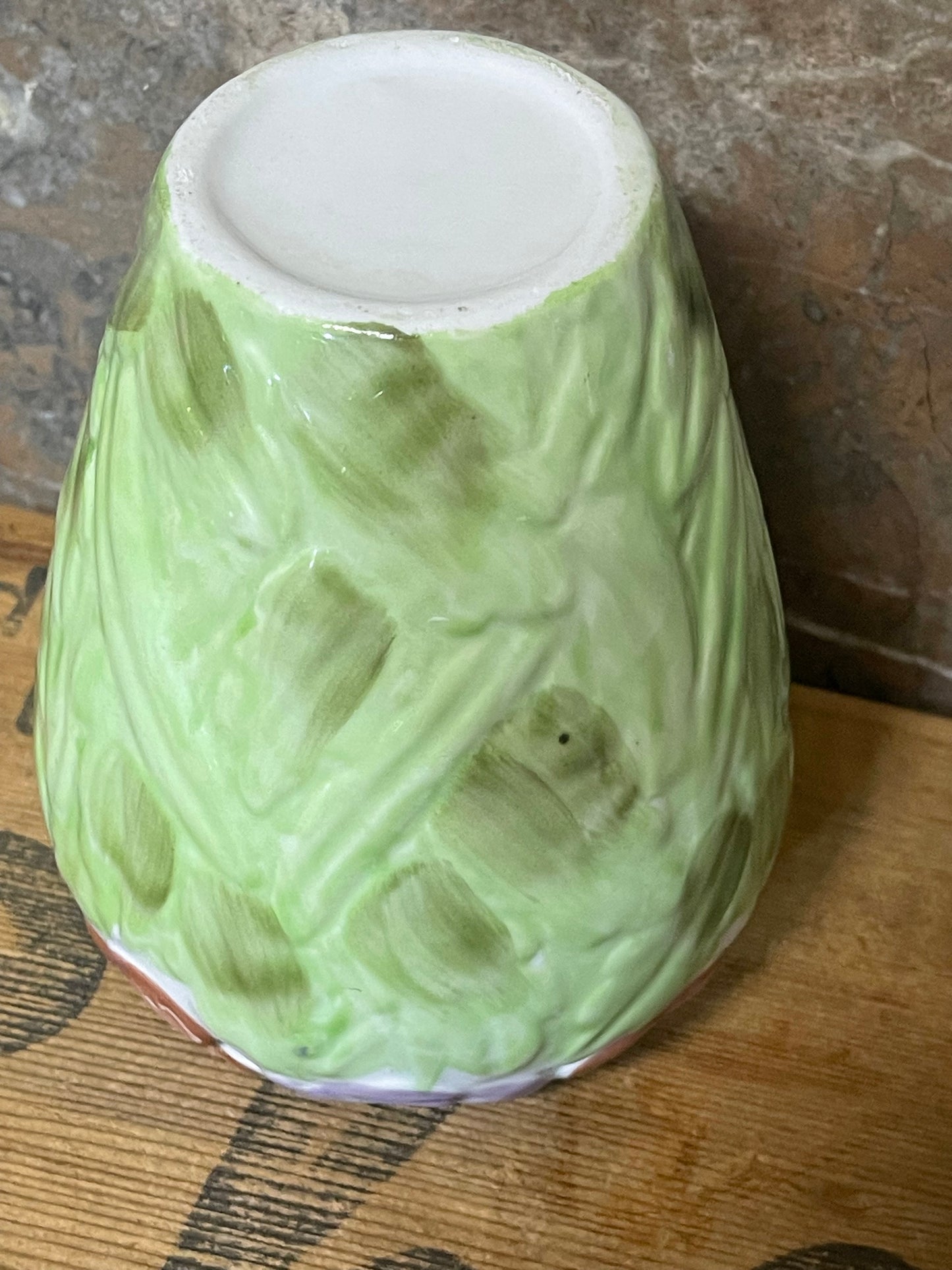 Vintage Hand-Painted Green Leaf and Floral Vase