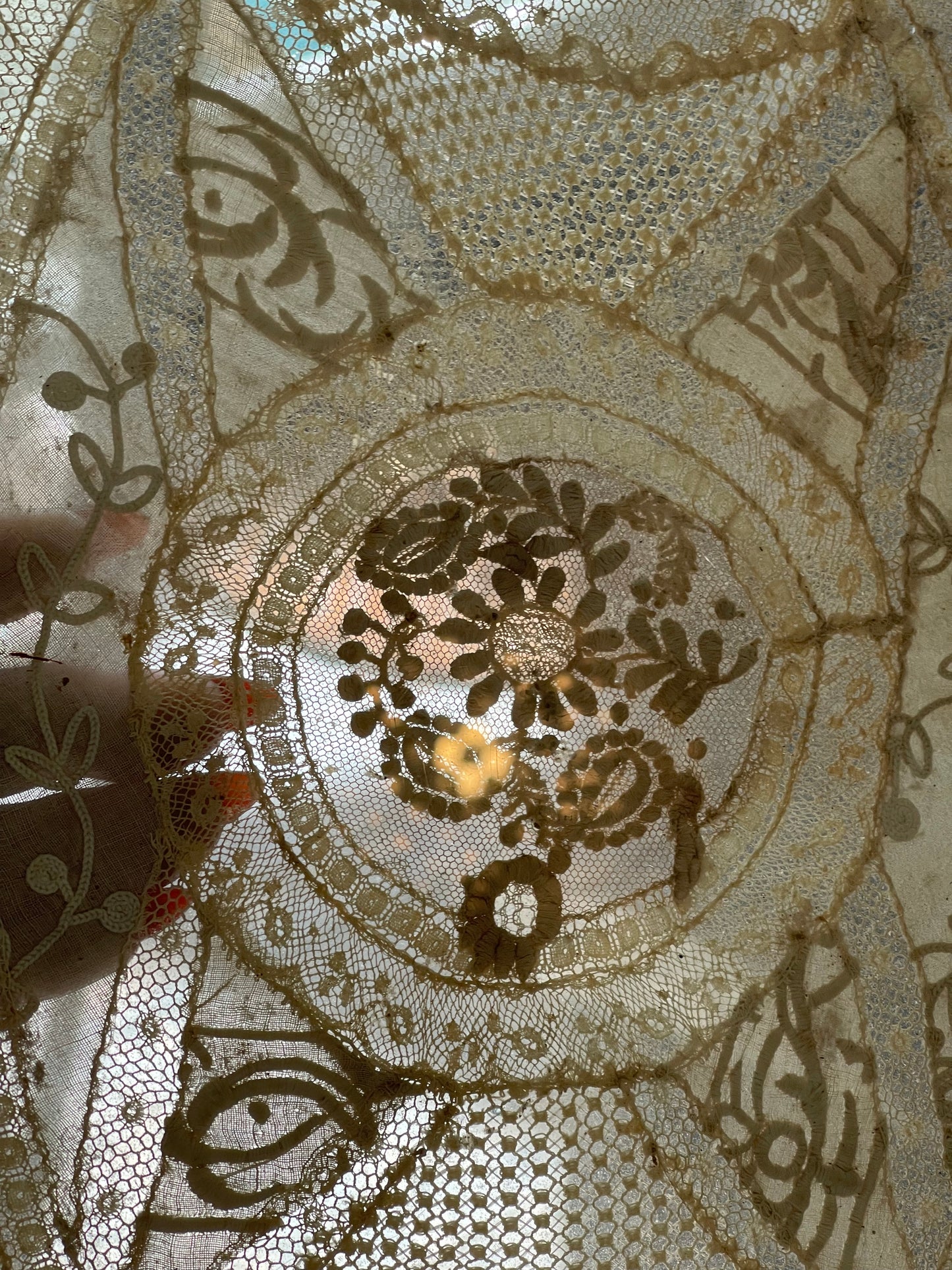 Vintage Lace-Between-Glass Brass Tray | c.1920s–40s