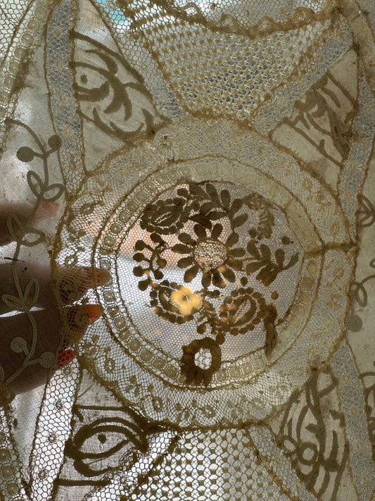 Vintage Lace-Between-Glass Brass Tray | c.1920s–40s