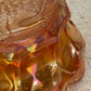 Vintage Marigold Carnival Glass Bowl with Grape & Leaf Pattern – 15cm