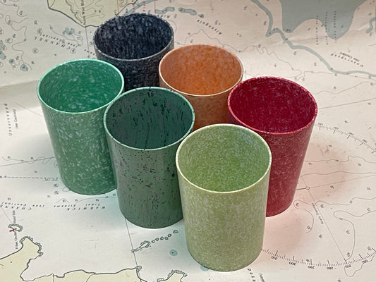 Vintage Kraft Foods Melamine Tumbler Set – Speckled Picnic Cups (Set of 6) – c.1950s–60s