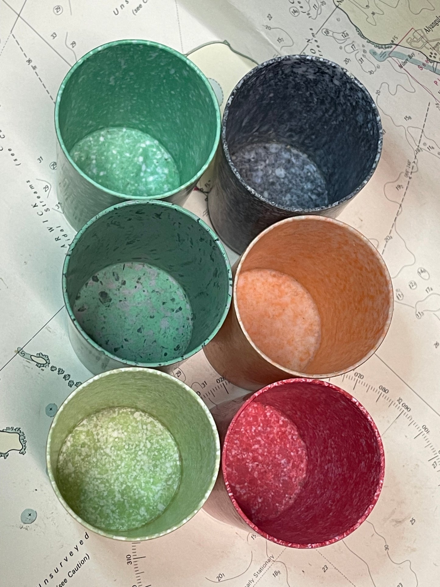 Vintage Kraft Foods Melamine Tumbler Set – Speckled Picnic Cups (Set of 6) – c.1950s–60s