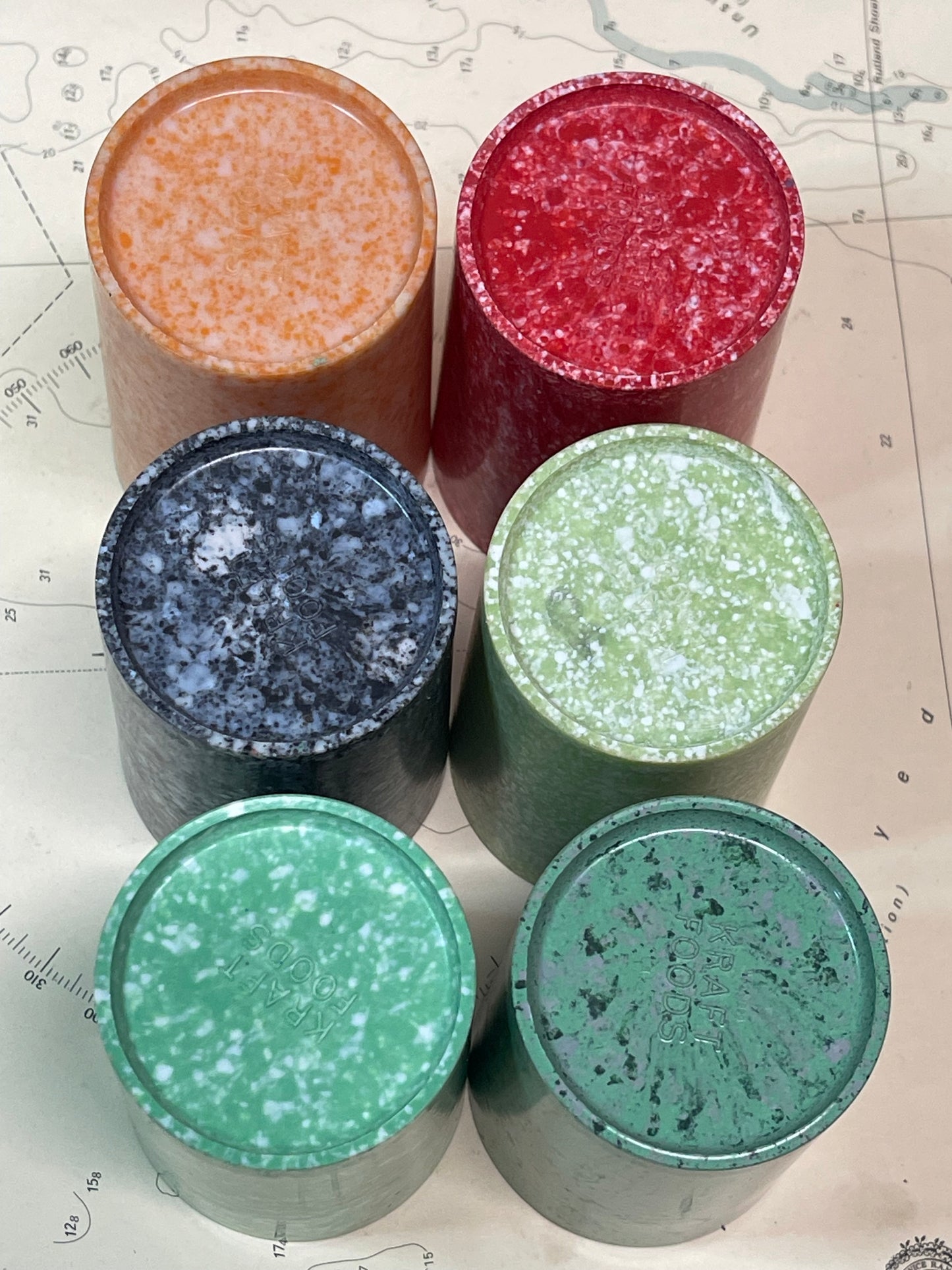Vintage Kraft Foods Melamine Tumbler Set – Speckled Picnic Cups (Set of 6) – c.1950s–60s