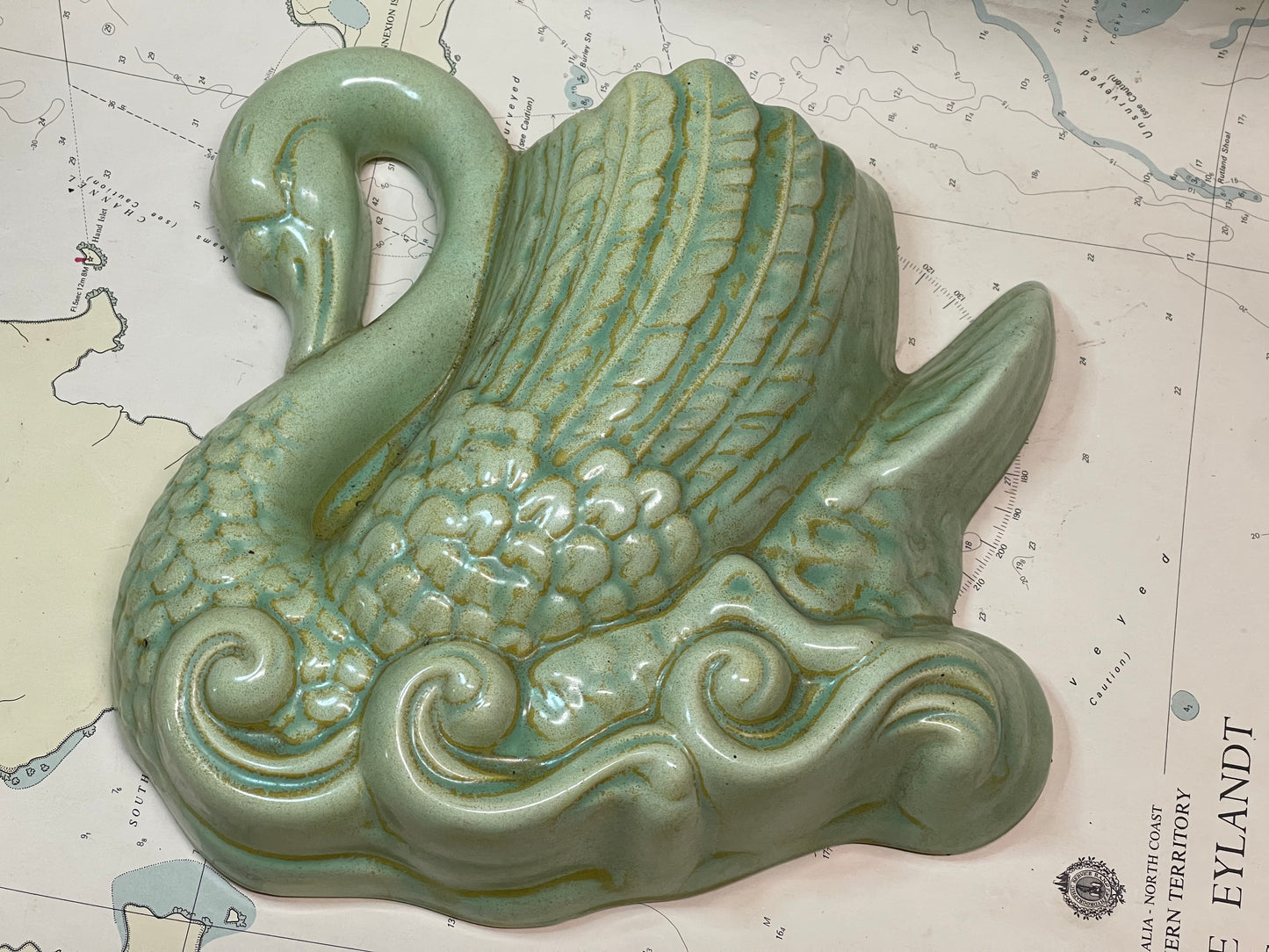 Large Vintage Swan Wall Pocket Planter - Art Deco Revival / Mid-Century Ceramic Wall Vase – c.1960s–70s