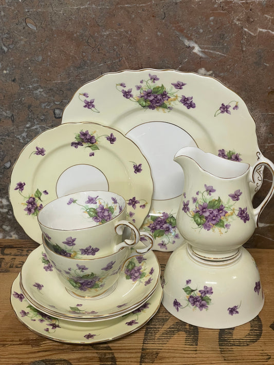 Melba Bone China Violet Teaset – Two Trios (c.1940s–50s)