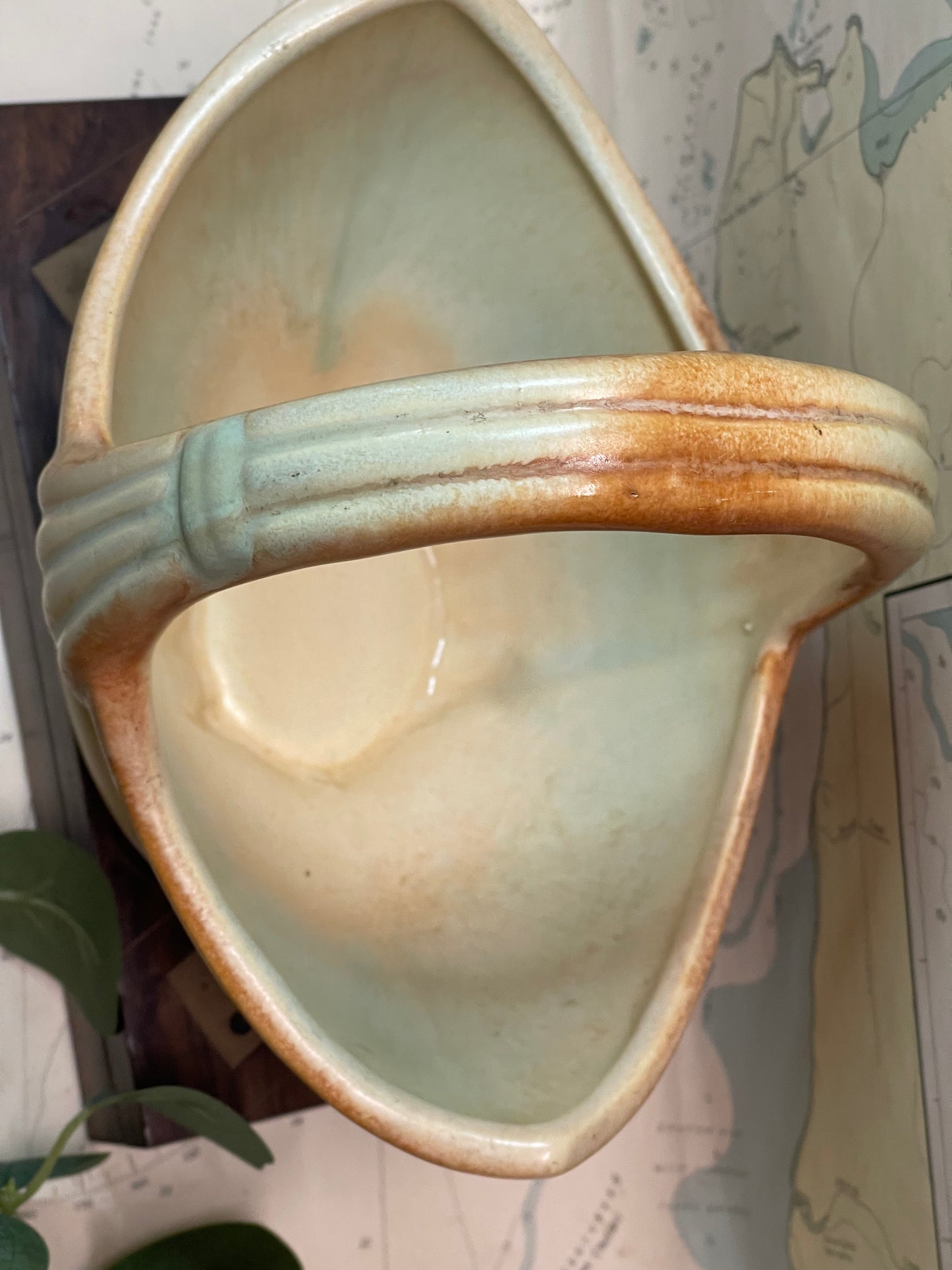 Vintage Australian Pottery Basket Vase / Console Bowl c.1950s–60s