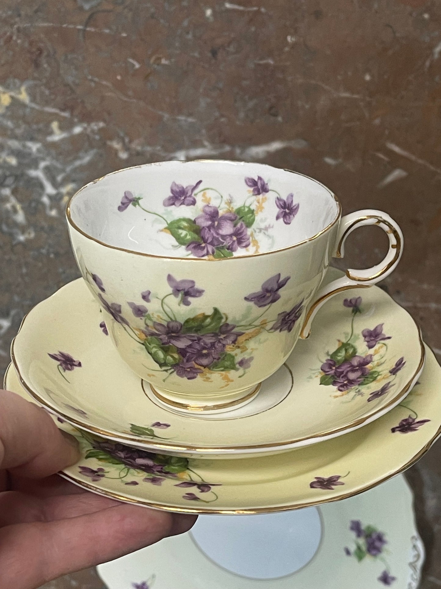 Melba Bone China Violet Teaset – Two Trios (c.1940s–50s)