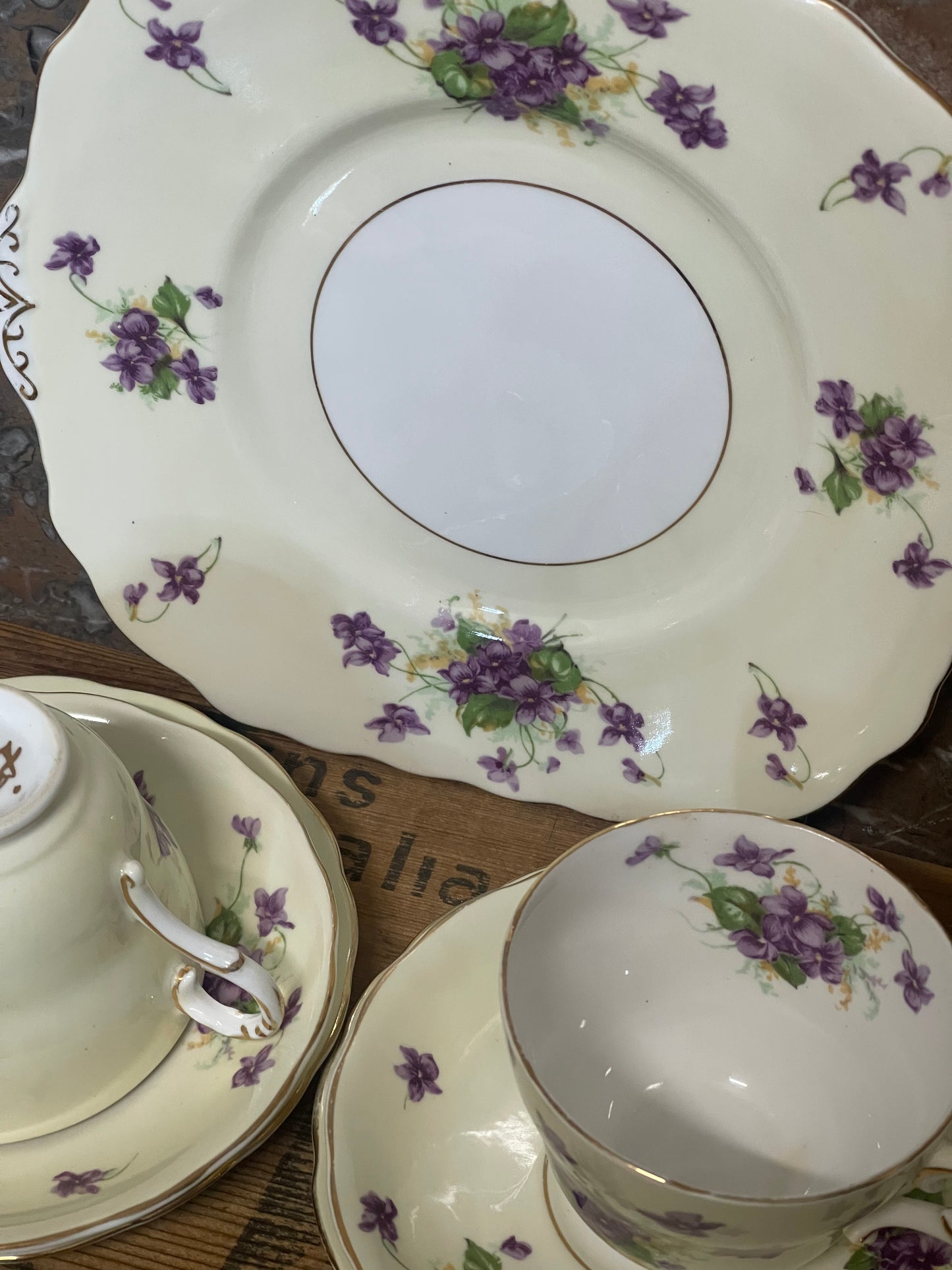 Melba Bone China Violet Teaset – Two Trios (c.1940s–50s)