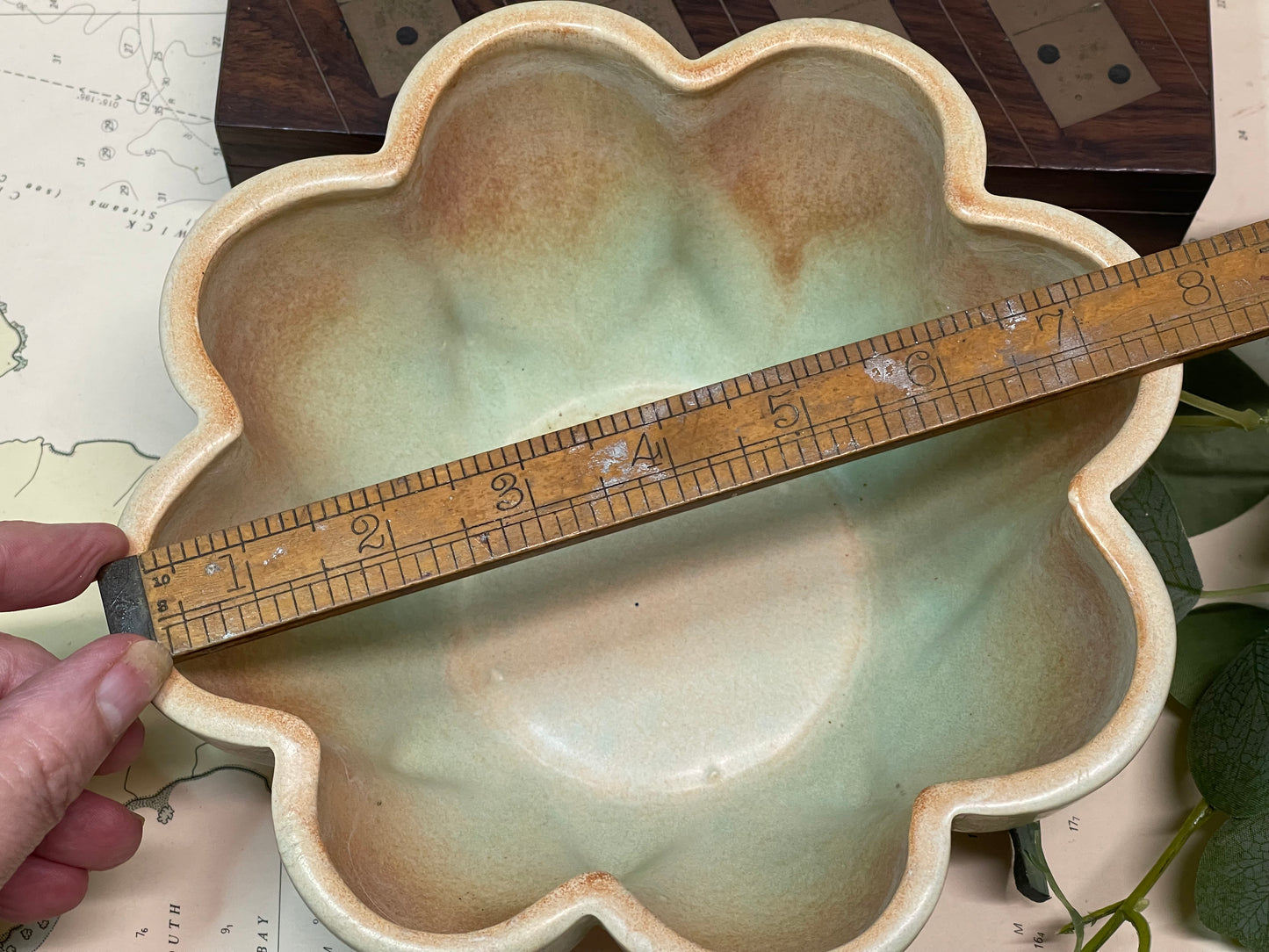 Large Australian Mid-Century Scalloped Ceramic Pottery Console Bowl / Planter