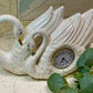 Vintage Iridescent Large Double Swan Mantel Clock – Mid-Century Ceramic – c.1950s–60s