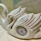 Vintage Iridescent Large Double Swan Mantel Clock – Mid-Century Ceramic – c.1950s–60s