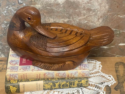 Hand-Carved Timber Duck Trinket Box