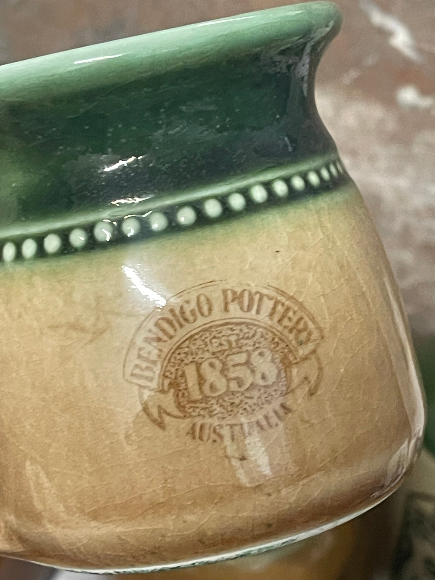 Vintage Bendigo Pottery Green & Ochre Glaze Stoneware Set (4 Pieces, Australian Made)
