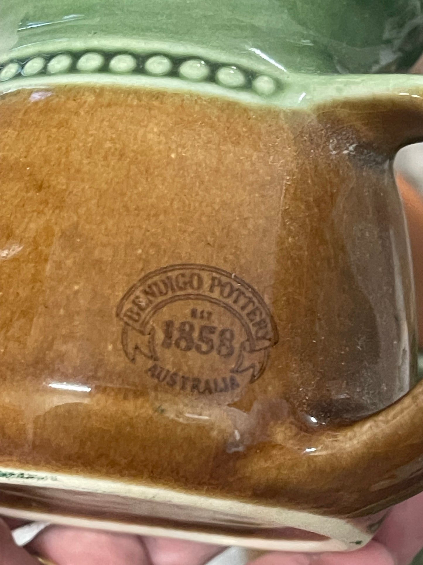 Vintage Bendigo Pottery Green & Ochre Glaze Stoneware Set (4 Pieces, Australian Made)