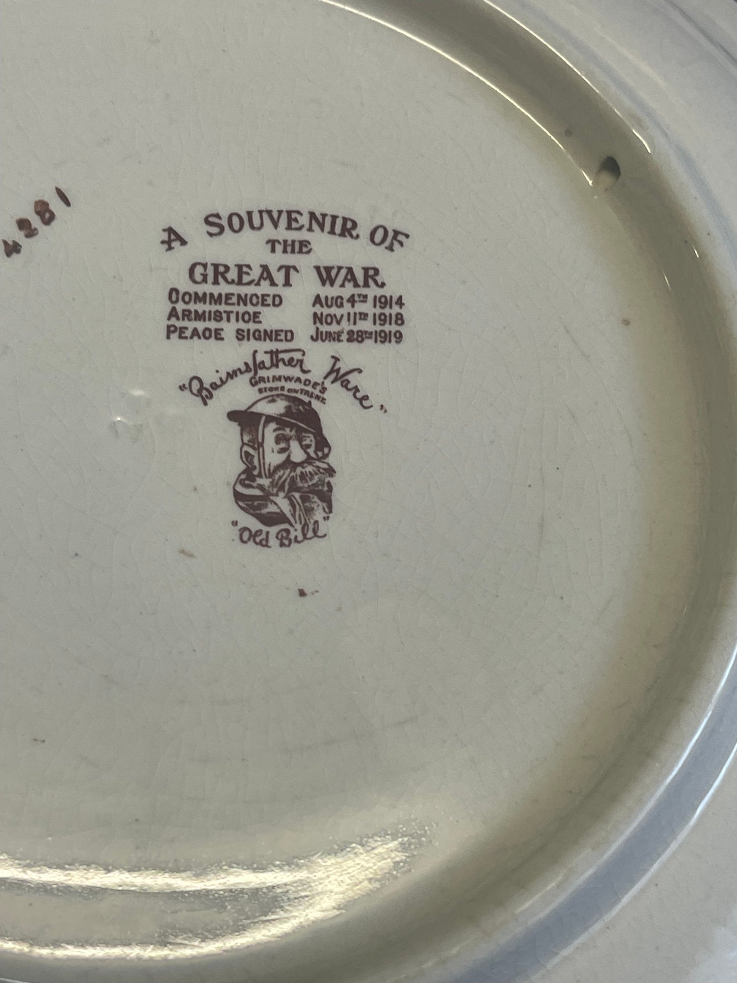 Grimwades Bairnsfather Ware China Plate ‘jam’ WWI Souvenir