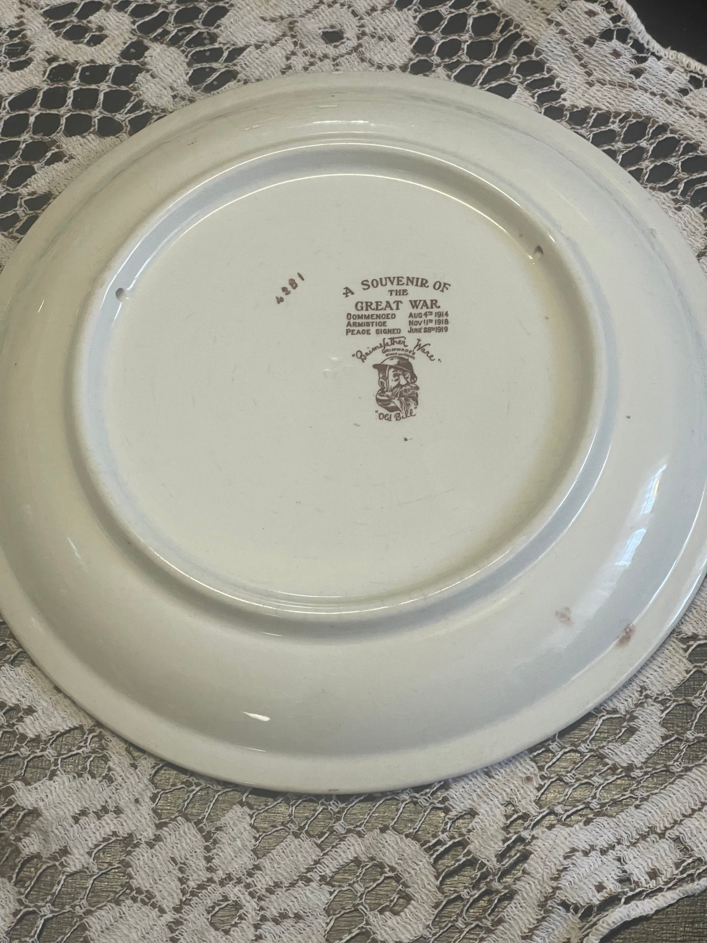 Grimwades Bairnsfather Ware China Plate ‘jam’ WWI Souvenir