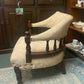 Antique c.1900 Carved Wooden Armchair with Cream Damask Upholstery