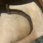 Antique c.1900 Carved Wooden Armchair with Cream Damask Upholstery