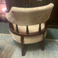 Antique c.1900 Carved Wooden Armchair with Cream Damask Upholstery